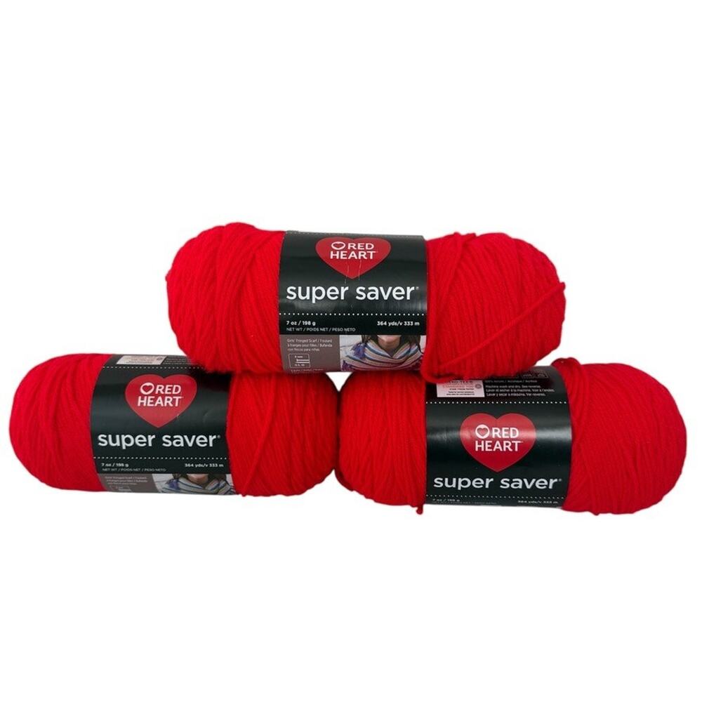 Red Heart Super Saver Yarn Hot Red 7 oz 364 Yards Acrylic 3 Pack